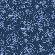 Vector seamless pattern with turquoise flowers and buds