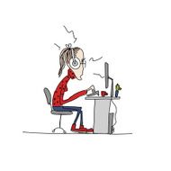 Programmer woman at work sketch for your design N8