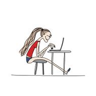 Programmer woman at work sketch for your design N9