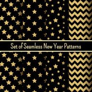 Set of black and gold seamless New Year party patterns N3