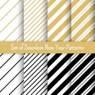 Set of black white and gold seamless New Year party