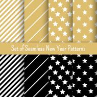 Set of black white and gold seamless New Year party N2
