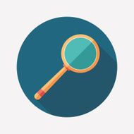 Magnifier flat round icon with long shadows