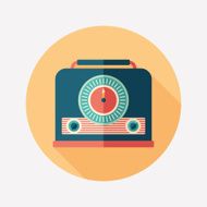 Retro radio receiver flat round icon with long shadows N2