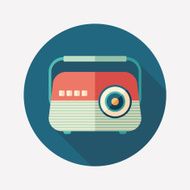Classic radio receiver flat round icon with long shadows N2