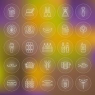Thin Outline Beer Oktoberfest Circle Line Icons Set