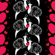 Seamless pattern with dotted snails in white and red hearts