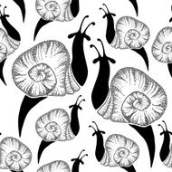 Seamless pattern with dotted snails in black