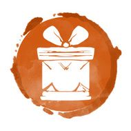 Watercolor circle paint stain and icon gift box