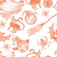 Decorative seamless monochrome pattern for Halloween N2