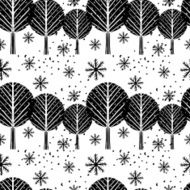 Seamless pattern with trees snowflakes