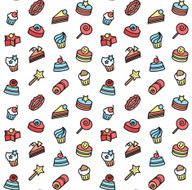 Seamless pattern of bakery and cake icons Candy sweet set N4