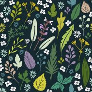 Seamless floral pattern with various herbs leaves and flowers vector