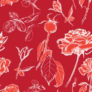 Hand drawn seamless pattern of roses buds and leafs N2