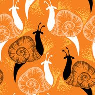 Seamless pattern with dotted snails in white and black