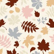 Seamless pattern with various colorful autumn leaves on white Vector