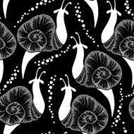 Seamless pattern with dotted snails in white and drops