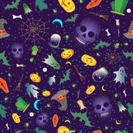 Merry Halloween seamless with traditional symbols icons Vector N2