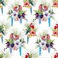 Watercolor vector rosella bird pattern N2