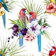 Watercolor vector rosella bird pattern N3