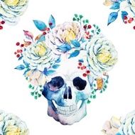 Watercolor vector skull pattern N7