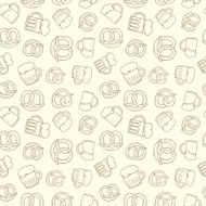 Hand drawn beer glasses and pretzel seamless pattern N2