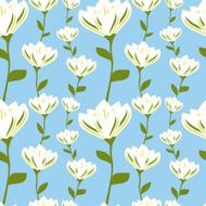 white beautiful flowers on blue sky background seamless pattern illustration
