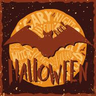 Happy halloween emblem with a bat and hand lettering