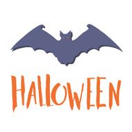 Happy halloween emblem with a bat and hand lettering N2