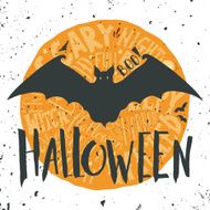 Happy halloween emblem with a bat and hand lettering N3