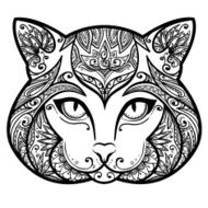 Vector Black and White Tattoo Cat Illustration