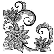 Vector Black and White Indian Tattoo Flower Illustration N2