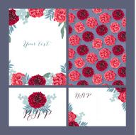 Vector Floral Wedding Invitation Cards Template Set