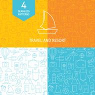 Thin Line Art Summer Holiday Travel Patterns Set