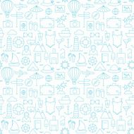 Thin Summer Line Travel and Resort White Seamless Pattern