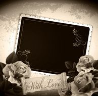 grunge romantic vintage background with roses and a card