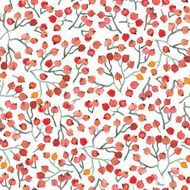 hand drawn red watercolor berries seamless pattern N3