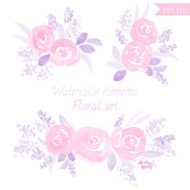 set of watercolor roses flowers and leaf N2