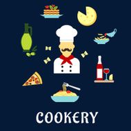 Italian cuisine flat icons with chef and dishes