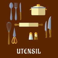 Kitchenware and utensil flat icons