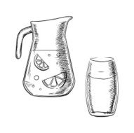 Jug and glass with fresh lemonade