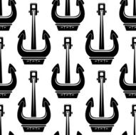 Seamless pattern with black ship anchors