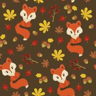 Cute little fox in autumn forest Seamless pattern