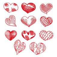 Vector hand drawn red hearts set