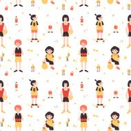 Sports girls minimalistic cartoon style vector seamless pattern