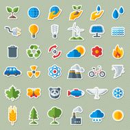 Ecology Flat Icons Stickers Set