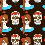 Sketch mexican skull and girl