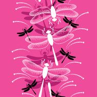 Seamless pattern with dotted dragonflies on the pink background