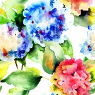 Seamless pattern with Beautiful Hydrangea flowers