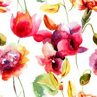 Seamless wallpaper with Peony and Orchid flowers